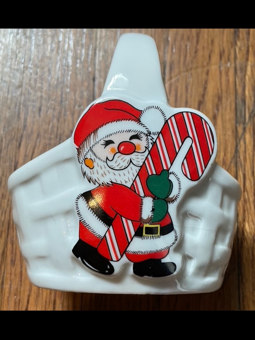 Vintage Santa Candy Cane Ceramic Basket
